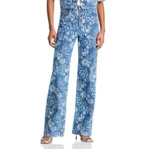 Cinq A Sept 'Sketchbook' Blue Cotton Floral Vivian High Rise Jeans Size 0